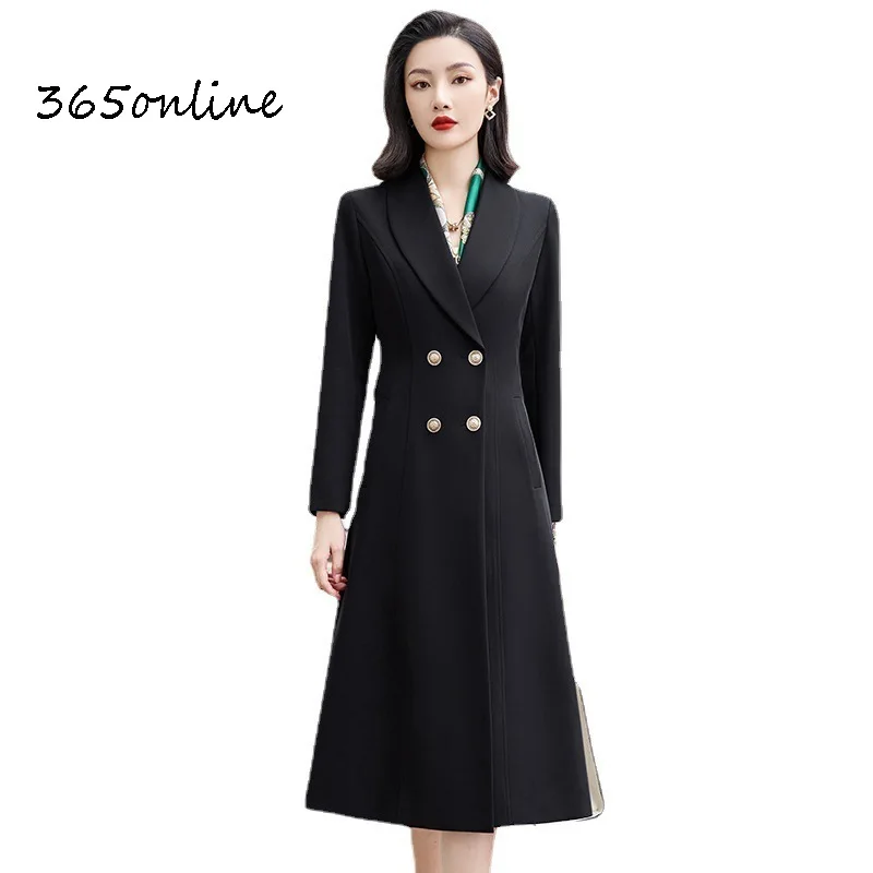 Women Windbreaker Middle Long Coat Elegant Blazers Professional OL Styles Overcoat Blaser High Quality Fabric Autumn Winter