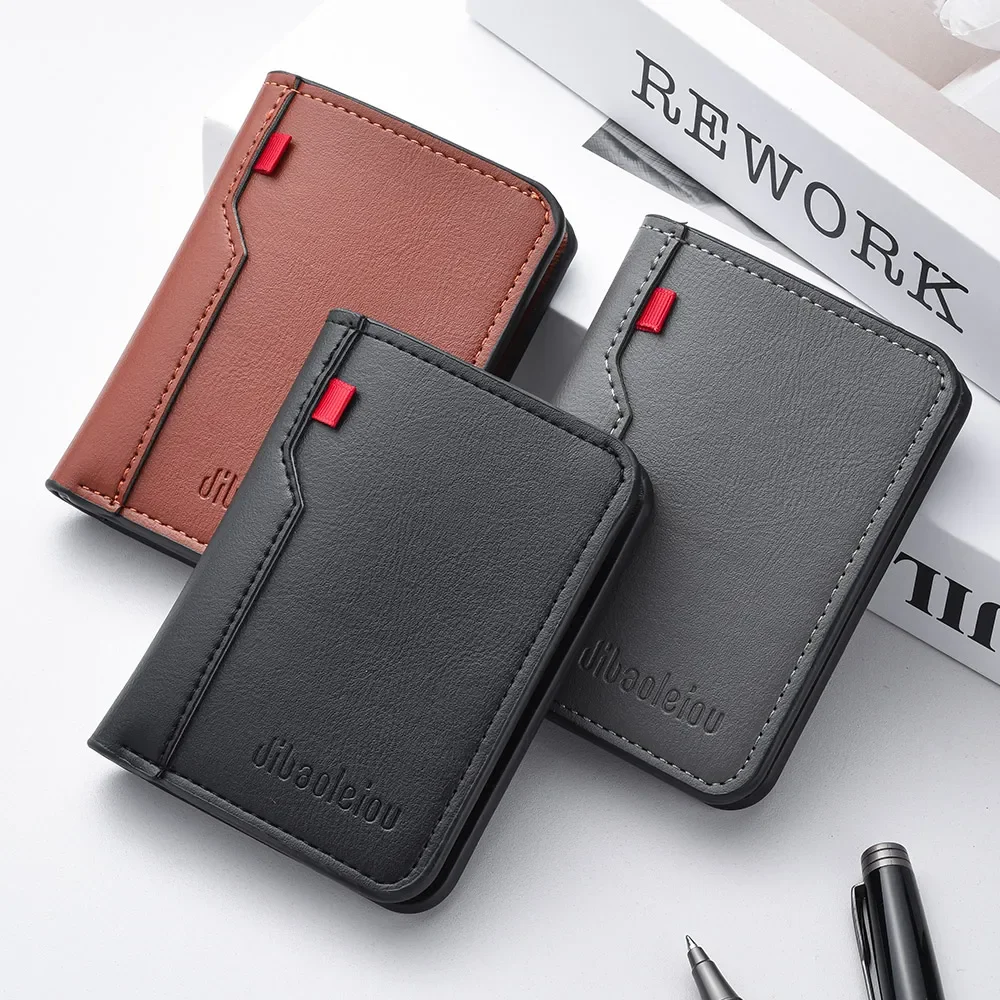 1 Pieza de Cartera Nueva Ultrafina de Cuero PU Suave para Tarjetas de Crédito, Tarjetero Vertical Corto de Alta Calidad para Hombre