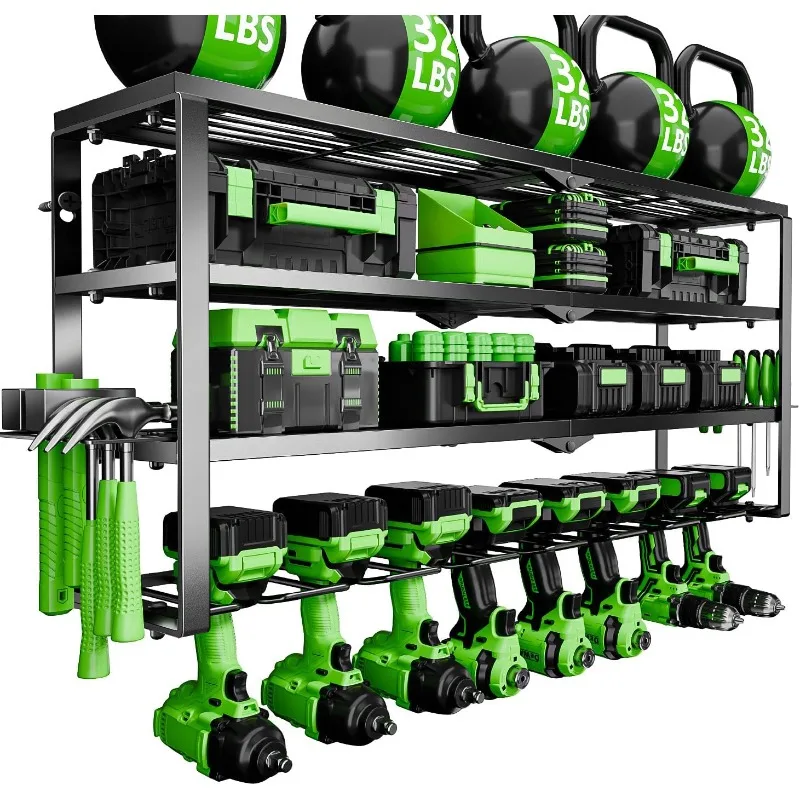 

Power Tool Organizer Wall Mount, 4 Layers Tool Storage Rack with 8 Cordless Drill Holders, Power Tool Shelf Loads 400lbs for Gar