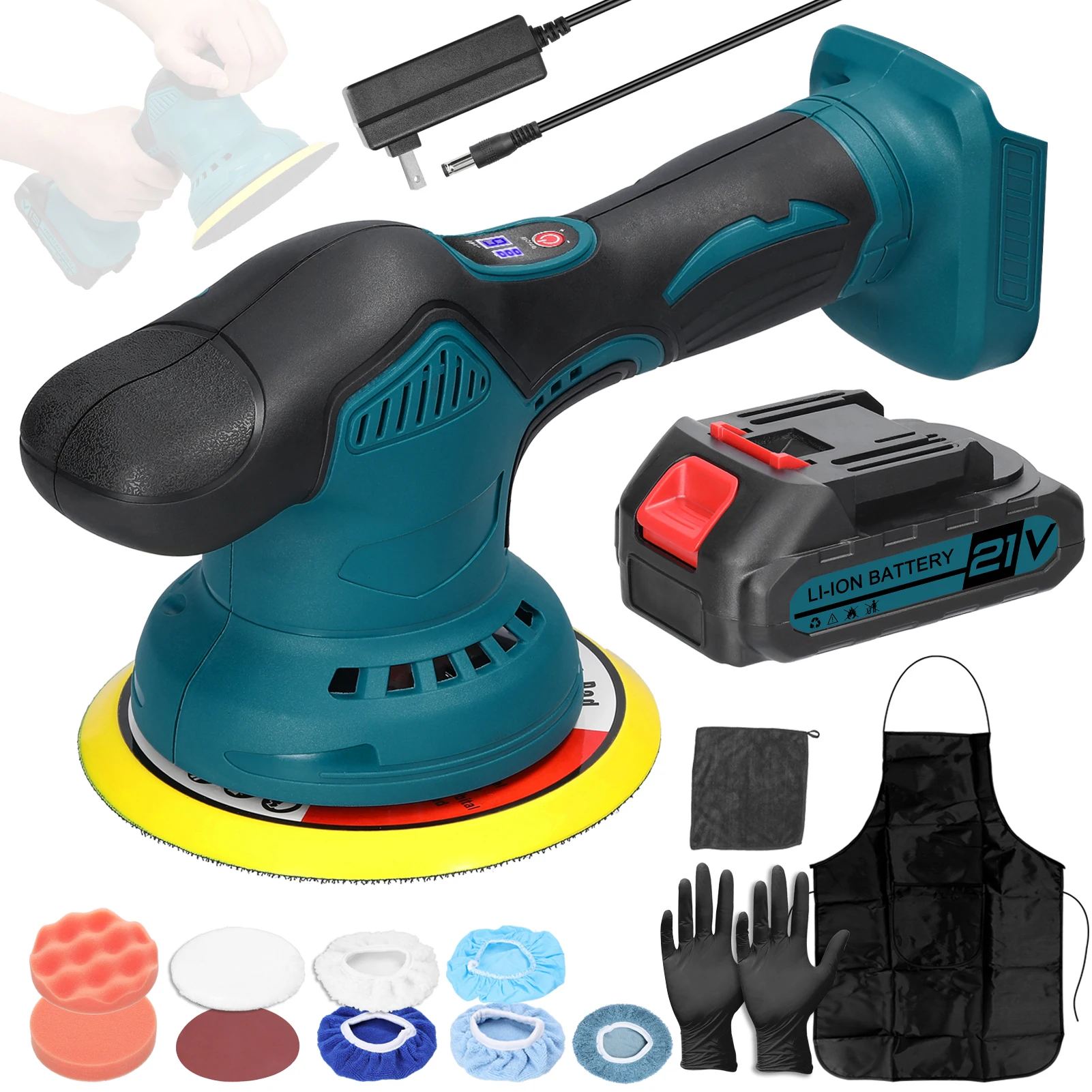

21V Cordless Car Polisher, 6-Speed Adjustable Auto Polishing & Sanding Machine for Metal/Wood Rust Removal Home DIY Cleaning