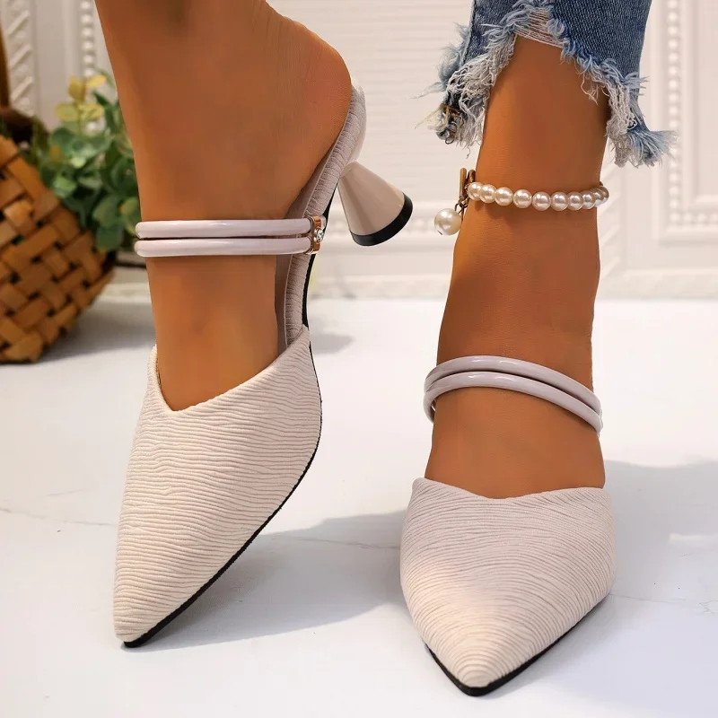 

Summer New Casual/Fashionable Pointed Toe Slim Heels Baotou Party Slippers Elegant/Comfortable Two-wear Sexy Banquet High Heels