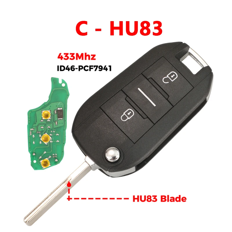 CN009054 433Mhz  ID46 7941 Chip Remote Car Key For Peugeot 208 301 308 508 2008 5008 Hella Fit Citroen C3 C4 C4L HU83 VA2 Blade