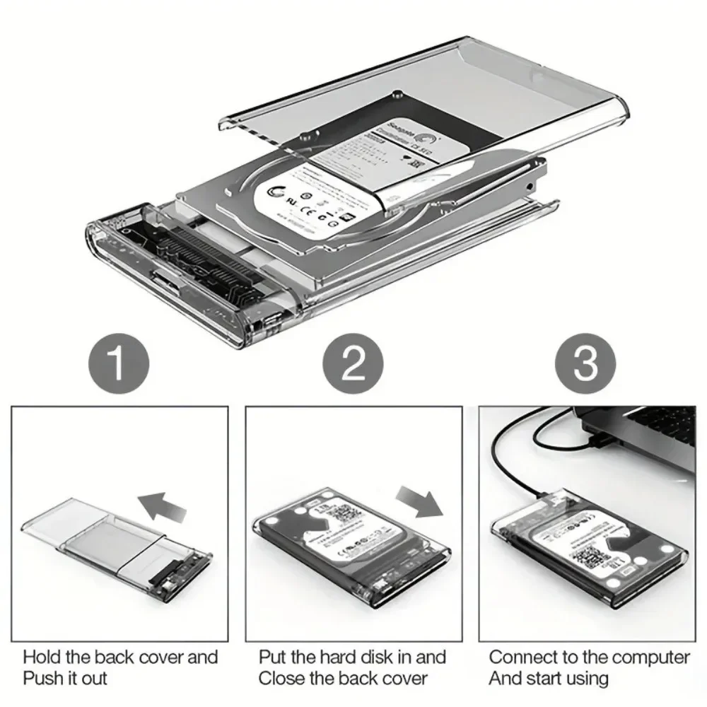 

2.5 inch Hard Drive Enclosure USB 3.0/Type C to SATA III Clear External Hard Drive Case for 2.5 inch SATA SSD HDD Support UASP