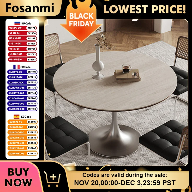 

Durable Rock Slab Dining Tables with Stainless Steel Base Modern Round Dining Room Kitchen Table Simple Restaurant Dinner Table