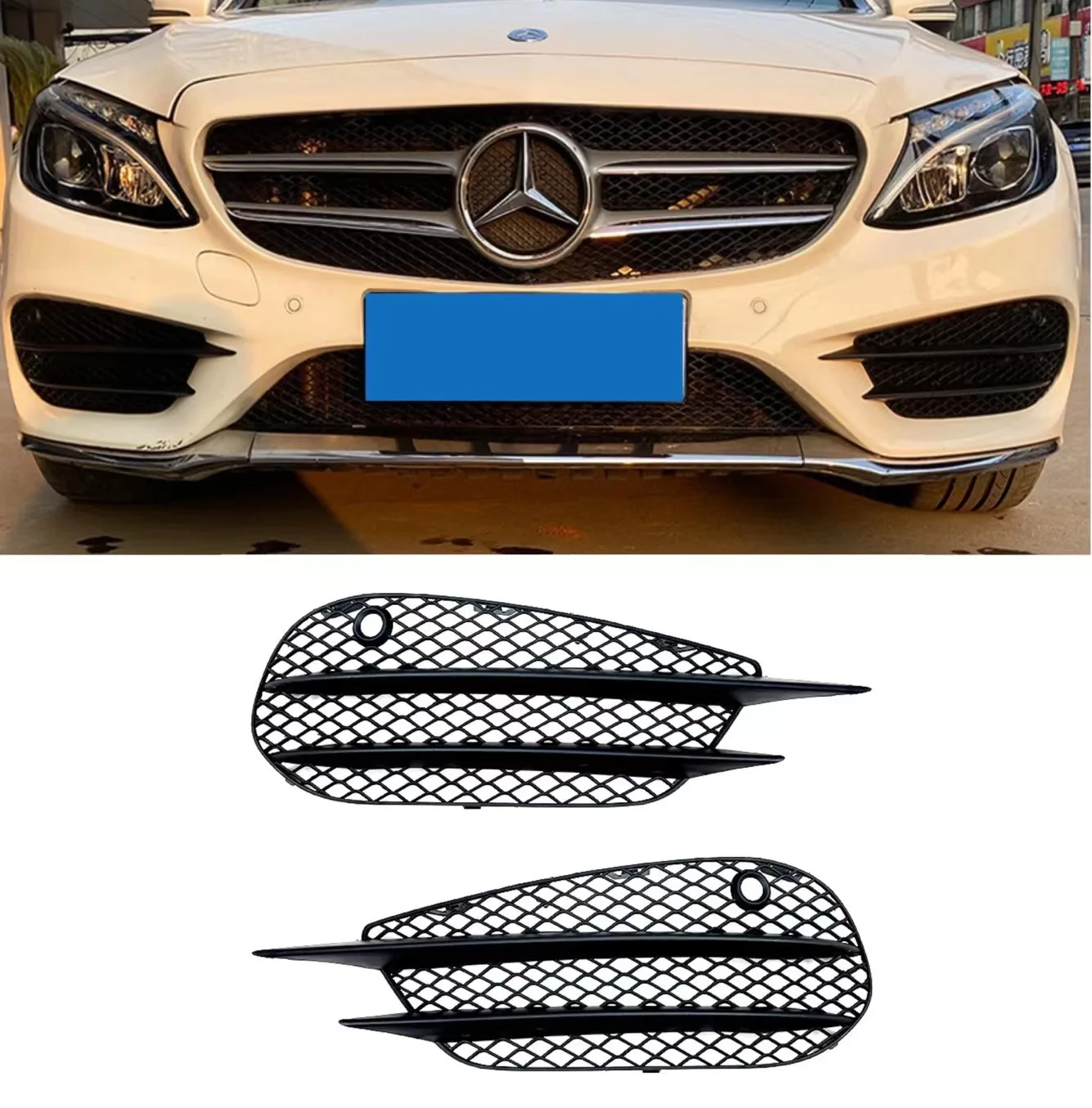 

1 Pair Car Front Bumper Fog Light Grille Cover For Mercedes-Benz C-Class W205 C43 C205 S205 AMG Line 2015‑2018 Fog Lamp Grill