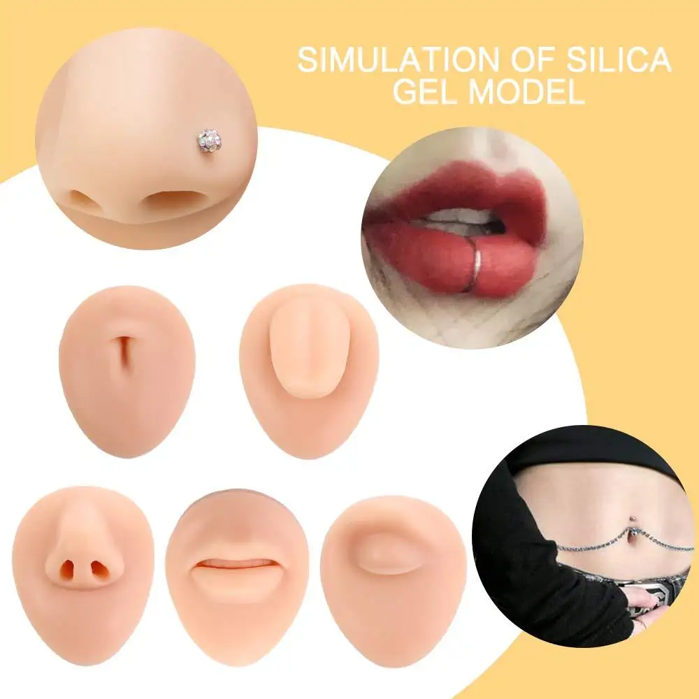 Piercing de nariz de silicona, herramienta de joyería para práctica de perforación de tatuaje, modelo de cara de silicona, simulación de parte corporal