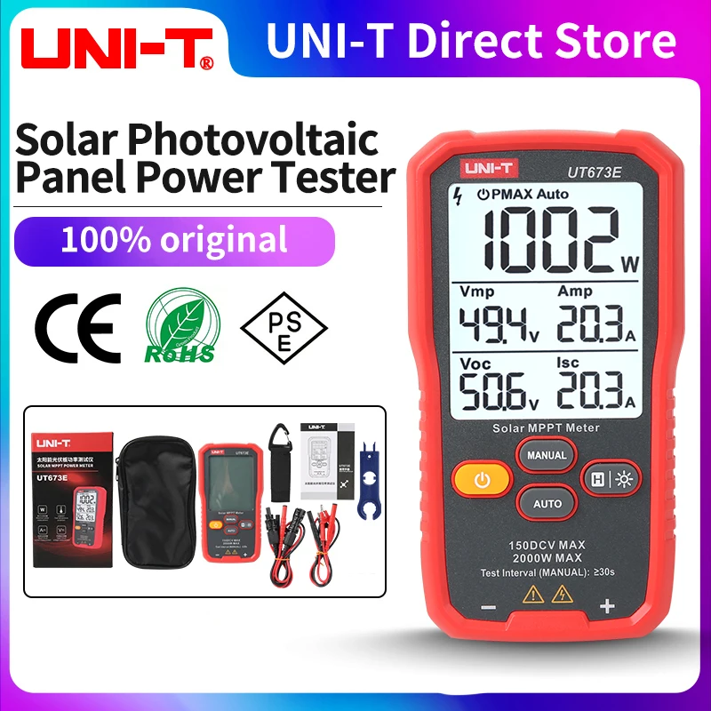 UNI-T UT673E Medidor Solar MPPT 60-2000W, Medidor de Potência Máxima de Módulo Fotovoltaico, Testador de Painel Fotovoltaico com Bluetooth, Teste Vmp Imp Voc Isc