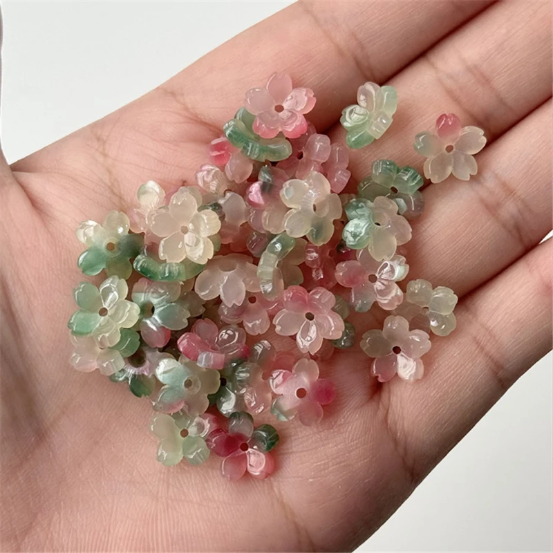 20Pcs/Lot New Resin Acetic acid Sakura Flower Charm Connectors 12MM Beads Cap For Diy Ornament Hair Jewelry Making Accessories