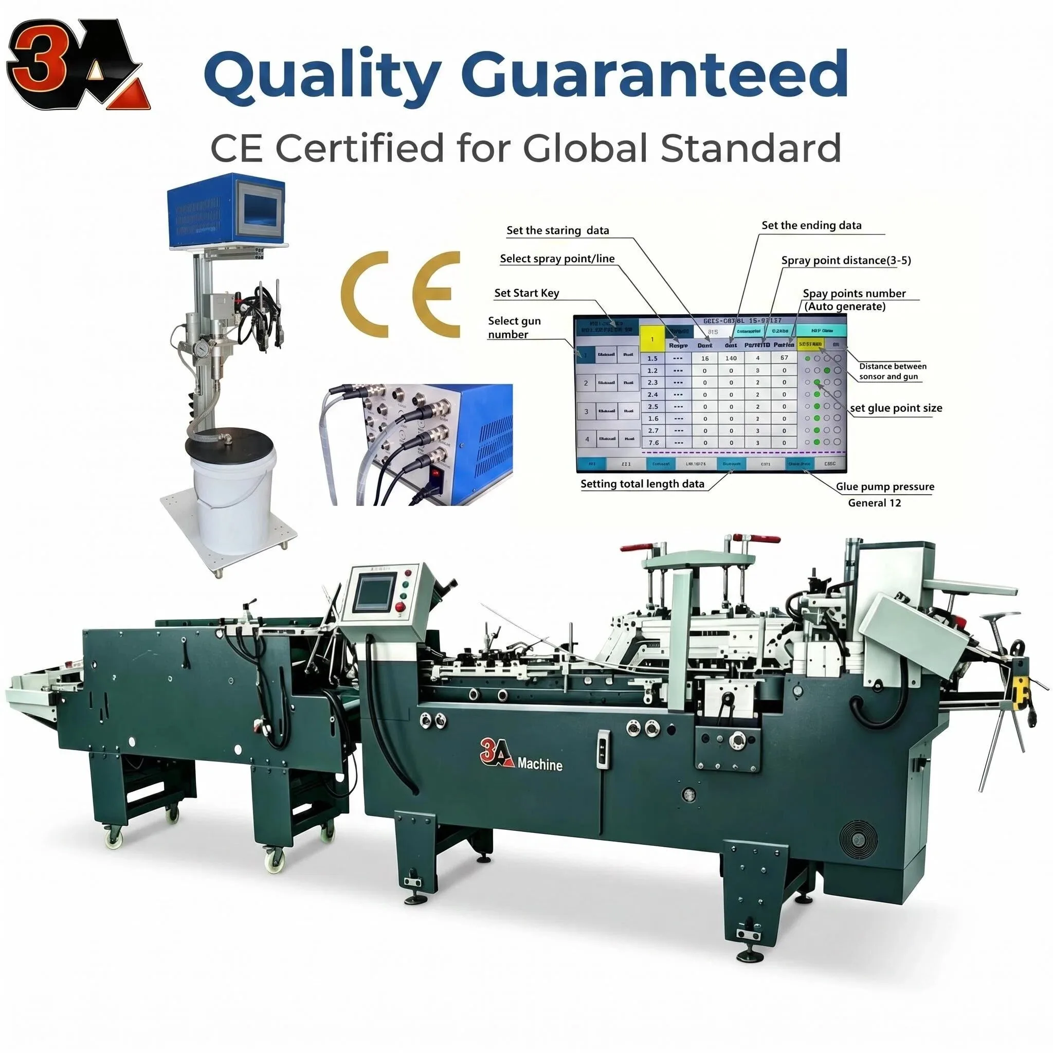 3A Model 580E Automatic Folder Gluer with PLC-Controlled Cold Glue Spraying Unit 250m/min 380V
