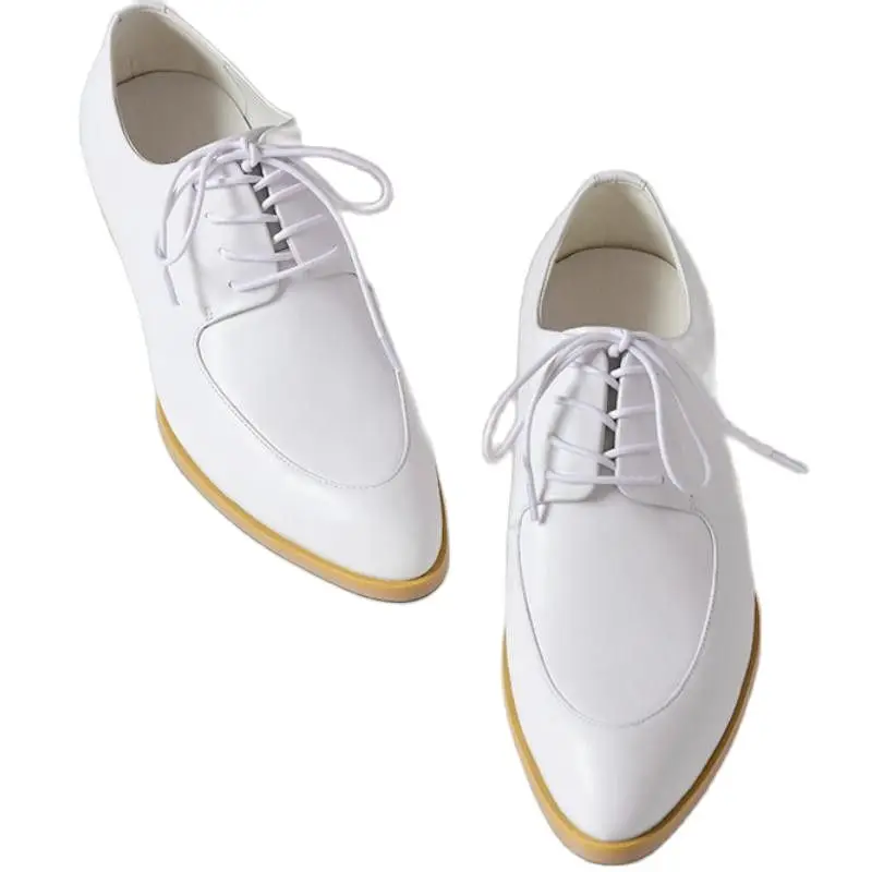 

White Genuine Leather Wedding Dress Shoes Men Oxfords Casuas Business Office Work Shoes Daliy Mens Pointed Toe Lace Up Shoes