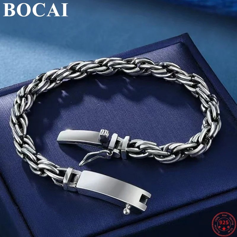 

Браслет BOCAI из серебра 925 пробы для мужчин и женщин, модная двойная застежка с защелкой, Ювелирное Украшение в стиле панк