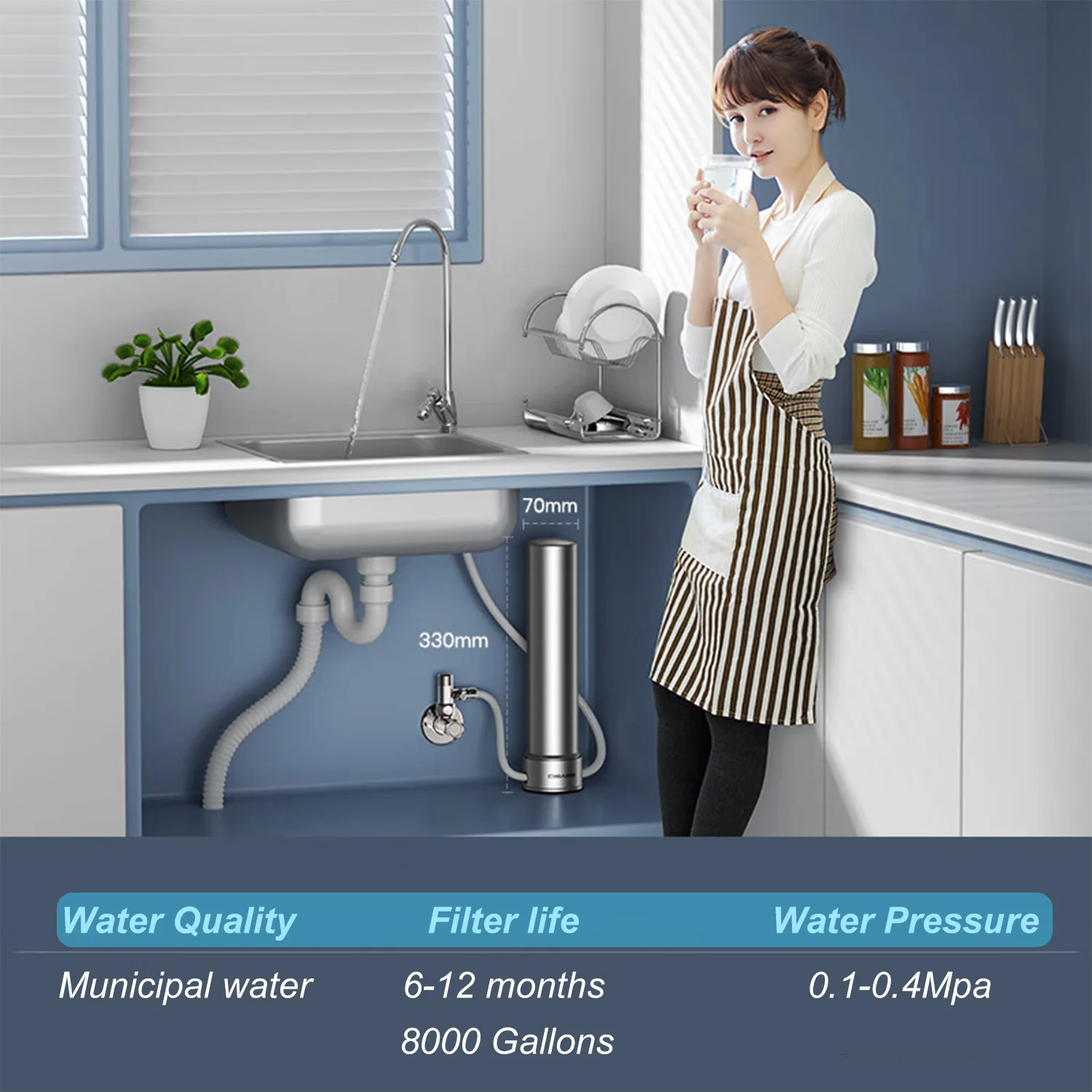 ALTHY Under Sink Drinking Water Filter Purifier, 0.01um Carbon & Ultrafiltration System Remove Bacteria,Lead,Chlorine, Bad Taste