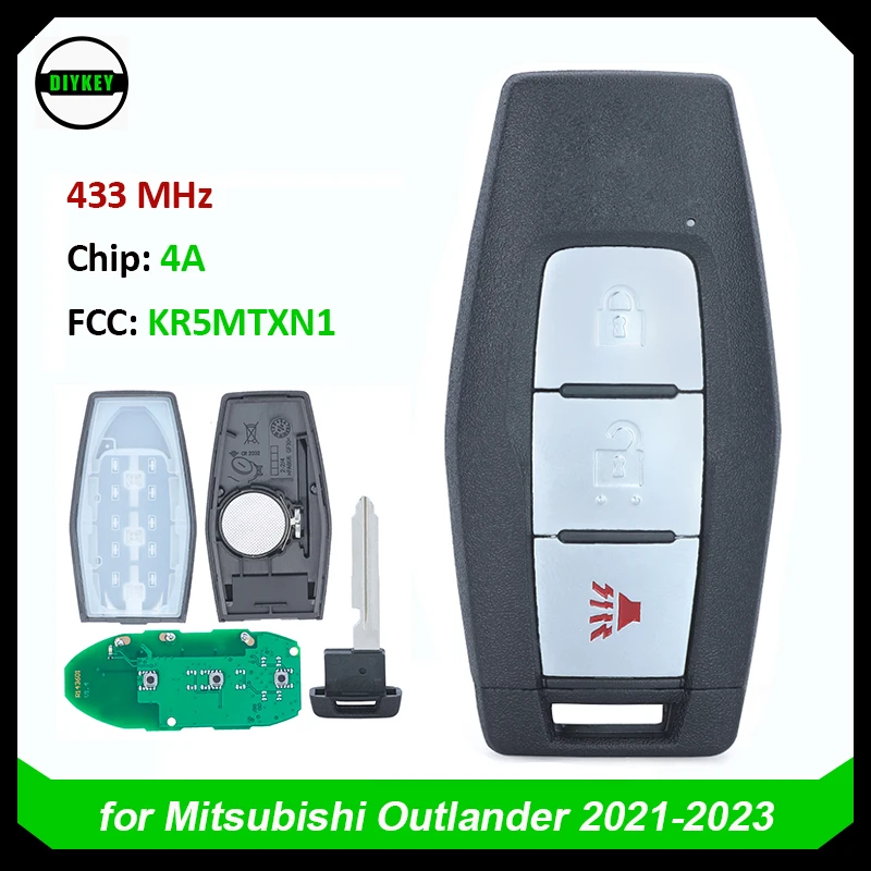 

Умная деталь DIYKEY для Mitsubishi Outlander 2021 2022 2023 3 кнопки 433 МГц 4A Chip KR5MTXN1 8637C253