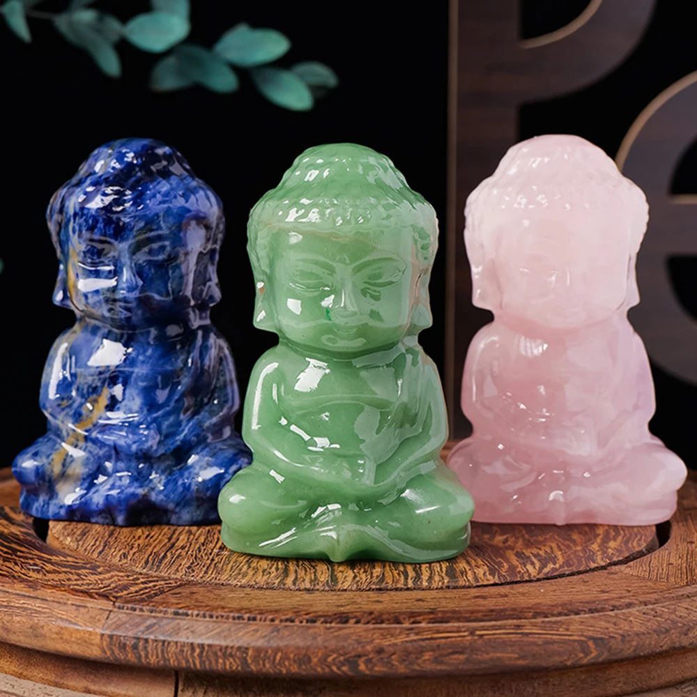 Wholesale Lots Mini Buddha Figurine Natural Stone Crystal Rose Quartz Agate Jade Luck Home Decoration Jewelry Gift Accessories