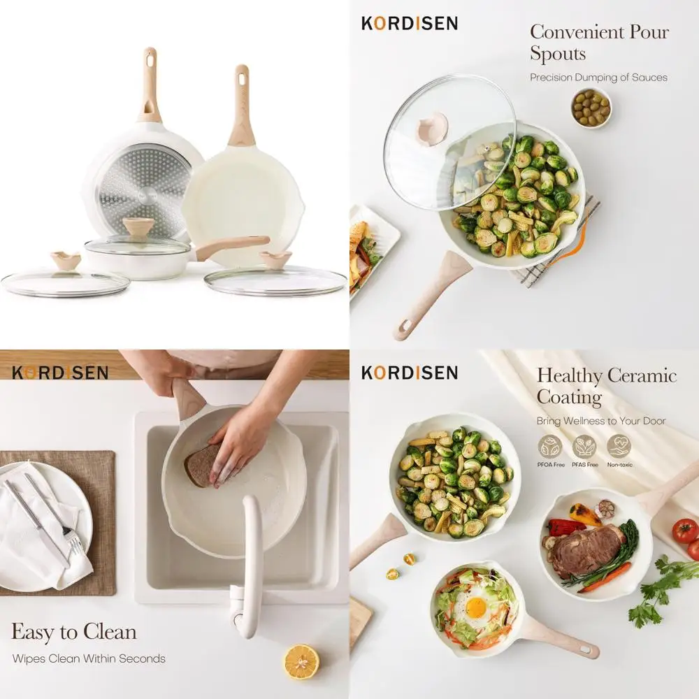 

Ceramic Nonstick Frying Pan Set - 3 Piece Cookware for Healthy Induction Cooking, Non Toxic and Long-lasting Kitchenware