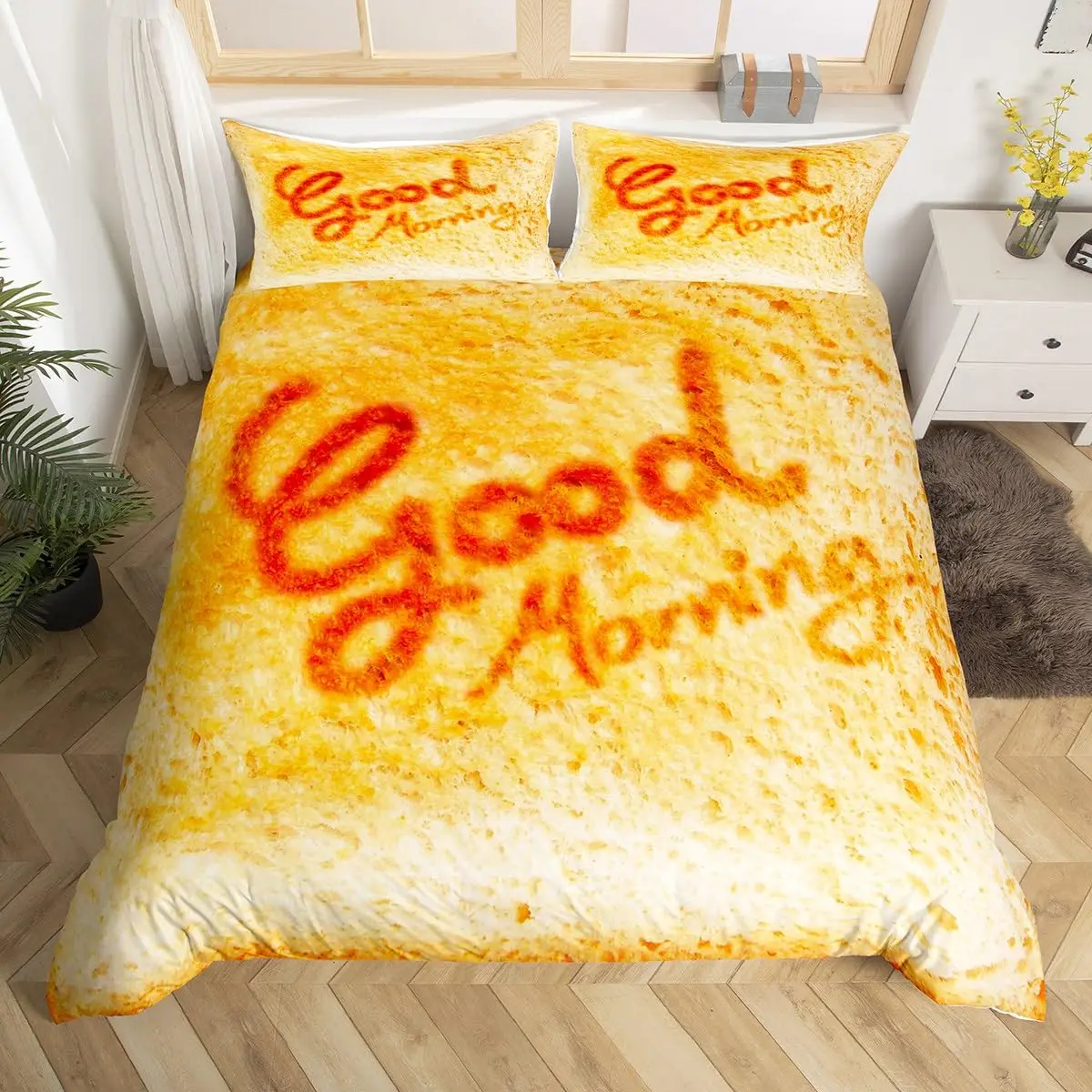 Cute Toast Duvet Cover King for Adults Kids,Toast Bread Bedding Set Funny Decor for Home,Realistic Food Themed Comforter Cover