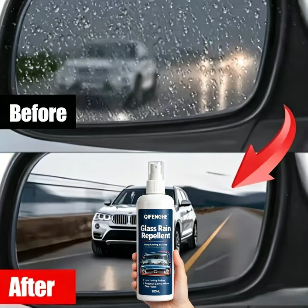 QIFENGHE Glass Rain Repellent 100ML, Long-Lasting Car Windshield Rainproof Anti-Fog Coating, Hydrophobic Protective Layer for Cl