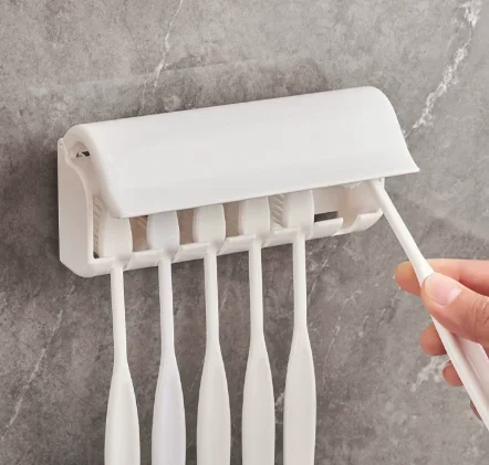

Toothbrush Holder Wall Mounted Toothpaste Rack Punch-free Tooth Brush Storage Holder Bathroom Accessories