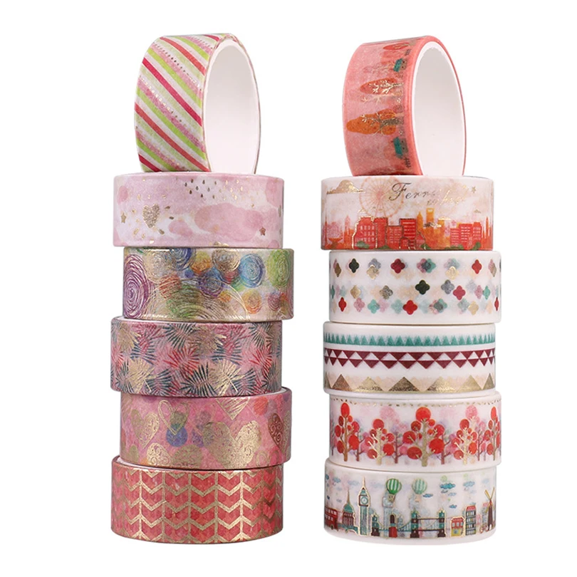 10Pcs Festival Washi Tapes Kawaii Stationery Decorative Adhesive Tape Gold Foil Masking Tape Scrapbooking Supplies Washi Tape