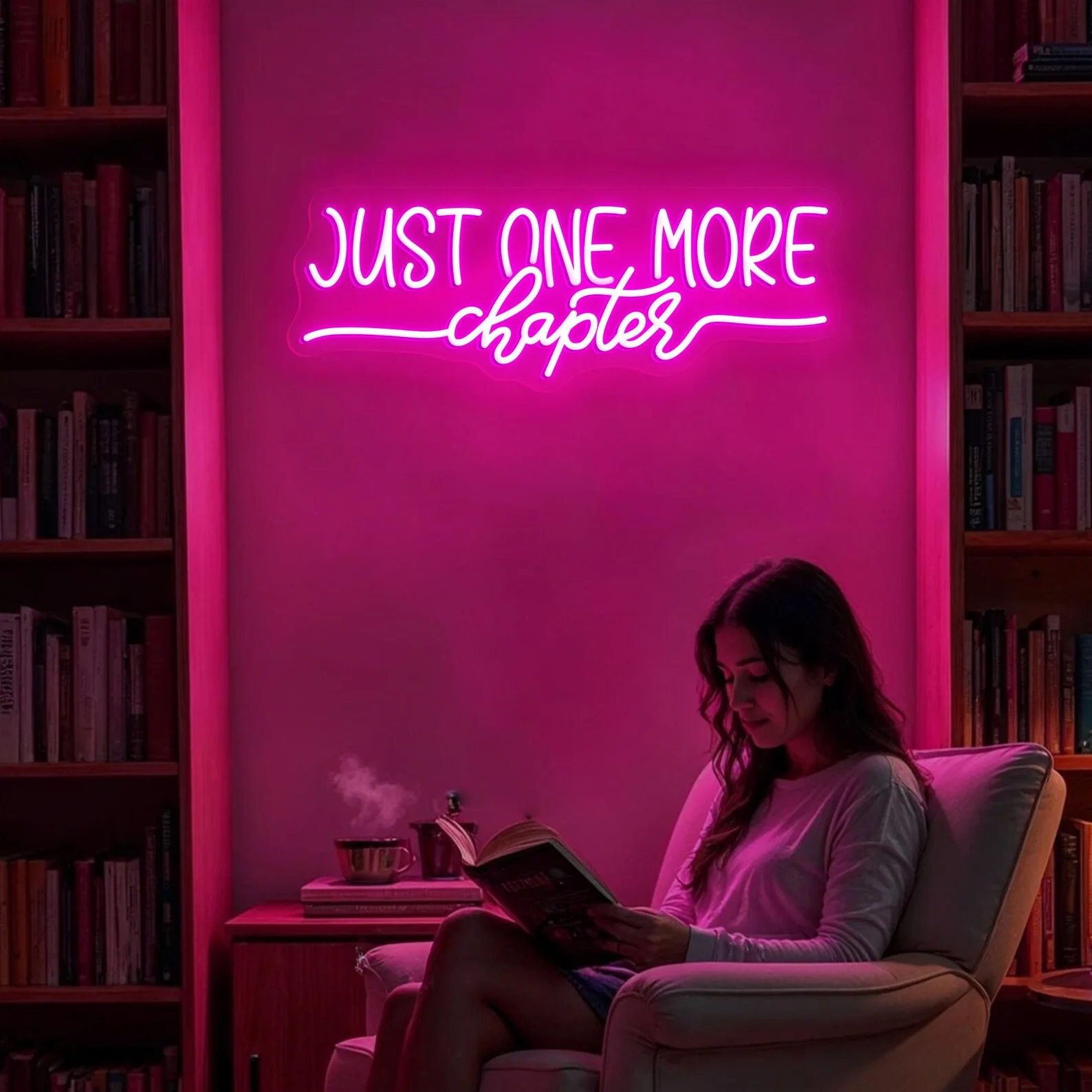 Just One More Chapter Neon Sign, Book Lovers Neon Sign Bookworm LED Decor, Bookish Decor Book's Day Lighting Librarian Reading