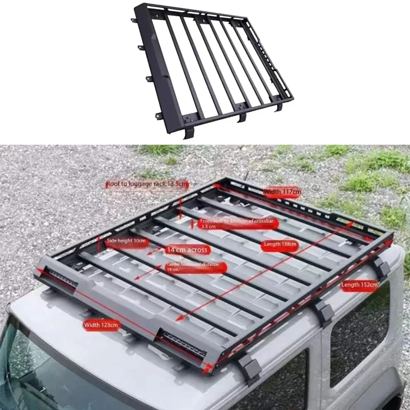KQX Lantsun JMN145 Aluminum Alloy Off Road Roof Rack Box, Luggage Rack Jimny JB74 2019+ 3Door, No Light No Hole Design