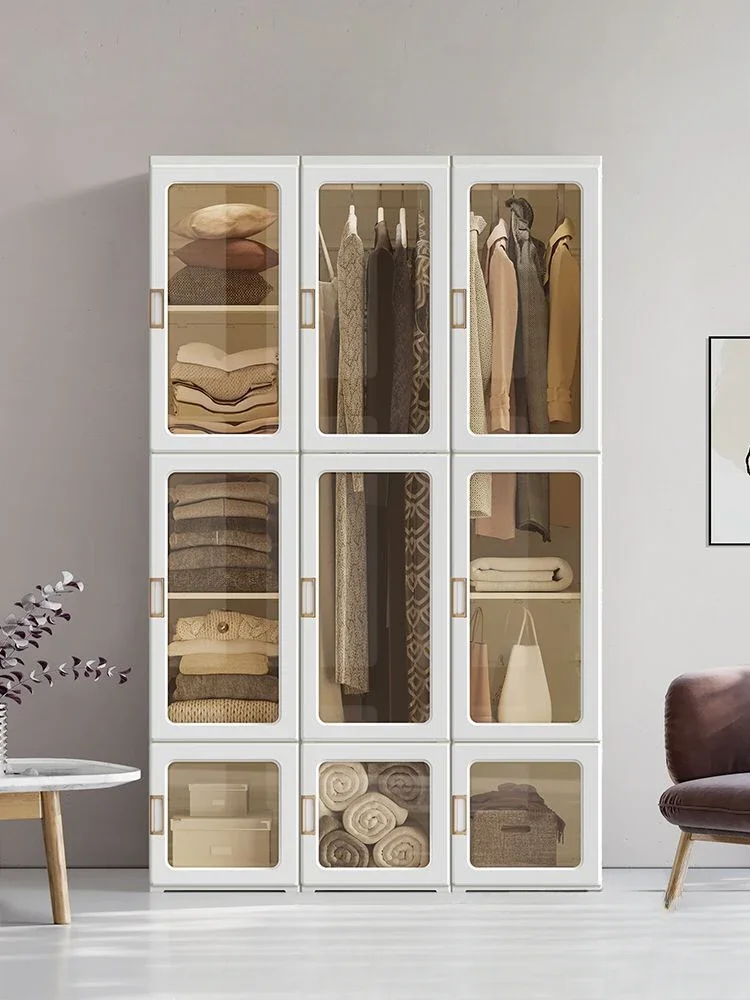 خزانة ملابس خالدة من التركيب، خزانة ملابس بسيطة، خزانة تجميع بلاستيكية حديثة وبسيطة لغرفة النوم المنزلية