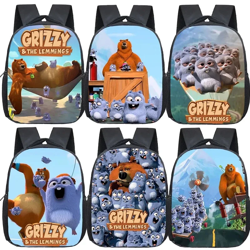 12 inch Anime Grizzy and The Lemmings Backpack Cute Children School Bags Fashion Kindergarten Book Bag Rucksacks Mochila