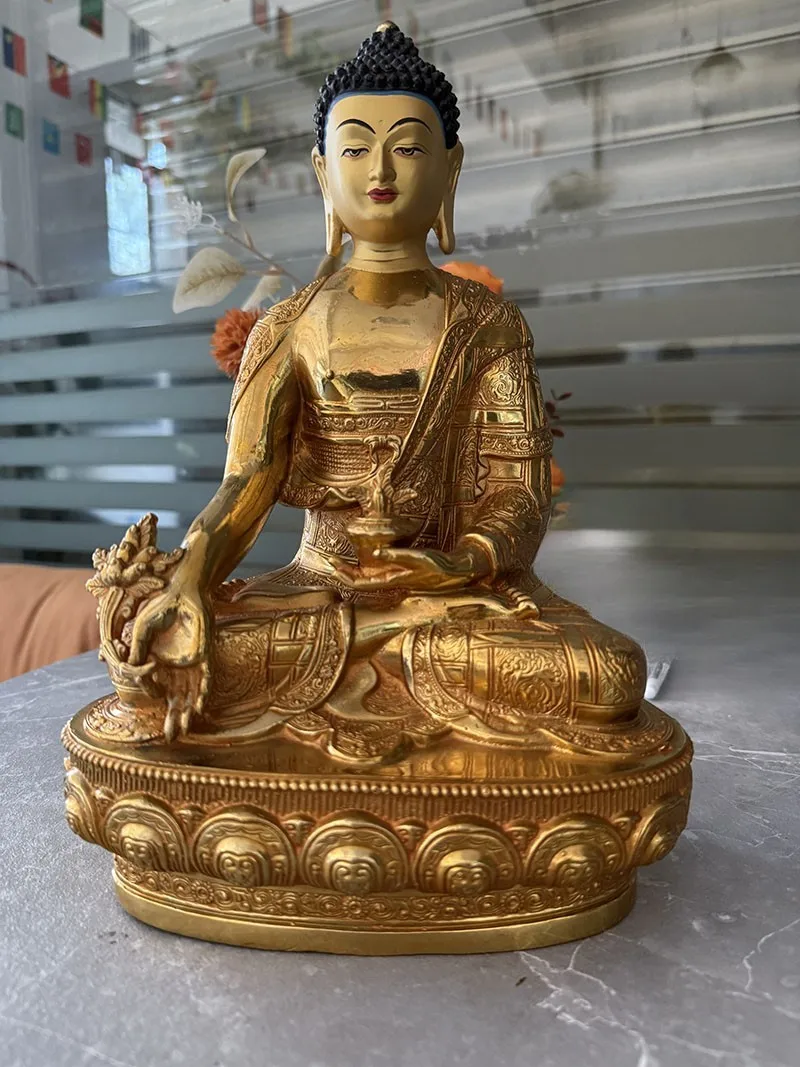 

30cm Antique bronze gilt Buddha Statue Buddhism Kwan-yin bhagavan Bhaisajya