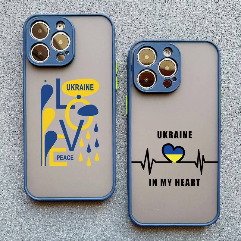 Ukraine Map Flag Love Heart Pattern Phone Case For iphone 15 14 11 12 13 Pro Max Mini X XS XR 7 8 Plus SE2 Blue Shockproof Cover image 5