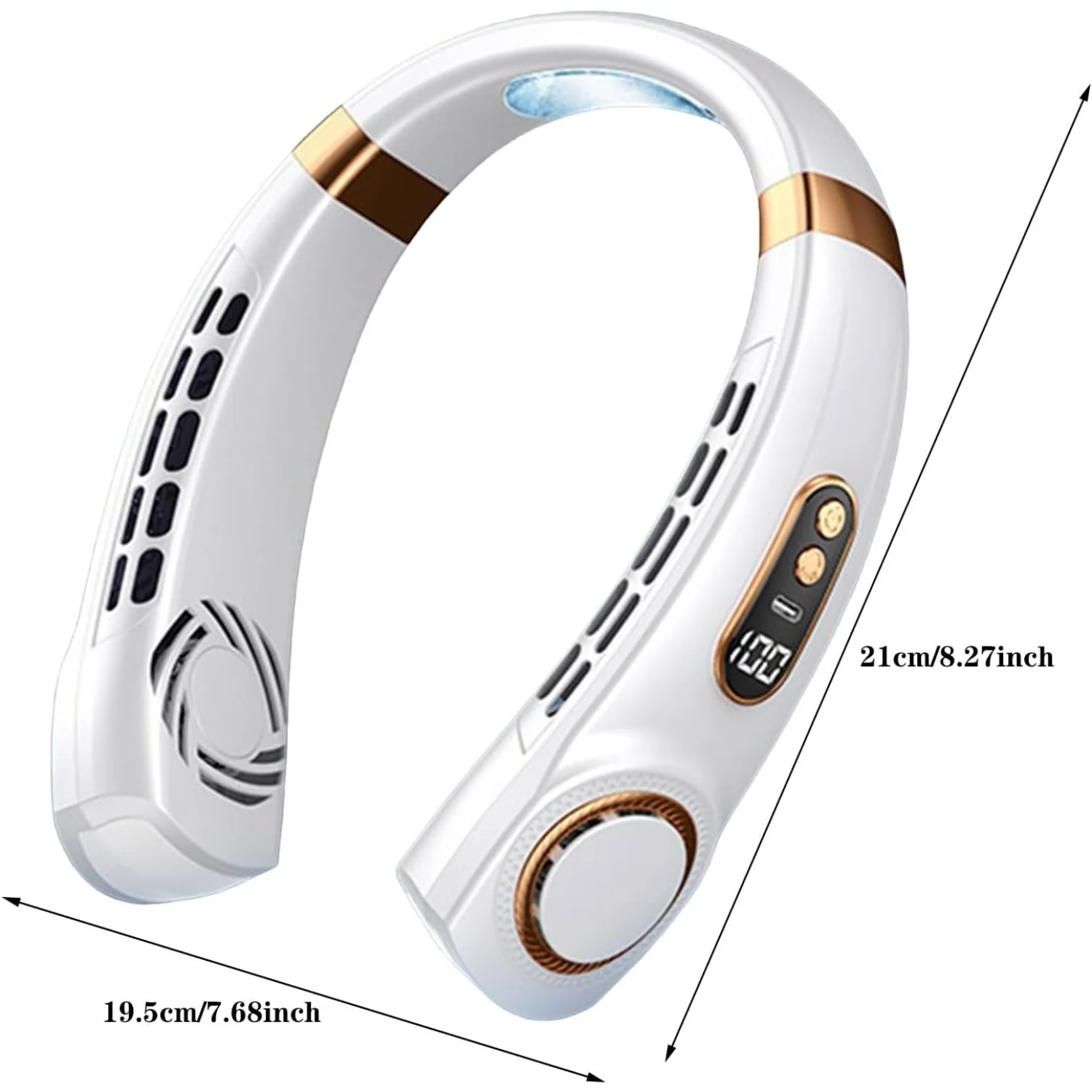 Ventilatore per il collo 2024 Nuovo aggiornamento Ventole di raffreddamento portatili per il collo con display a LED 5 velocità Silenzioso 1800 Mah Batteria USB senza lama Pers