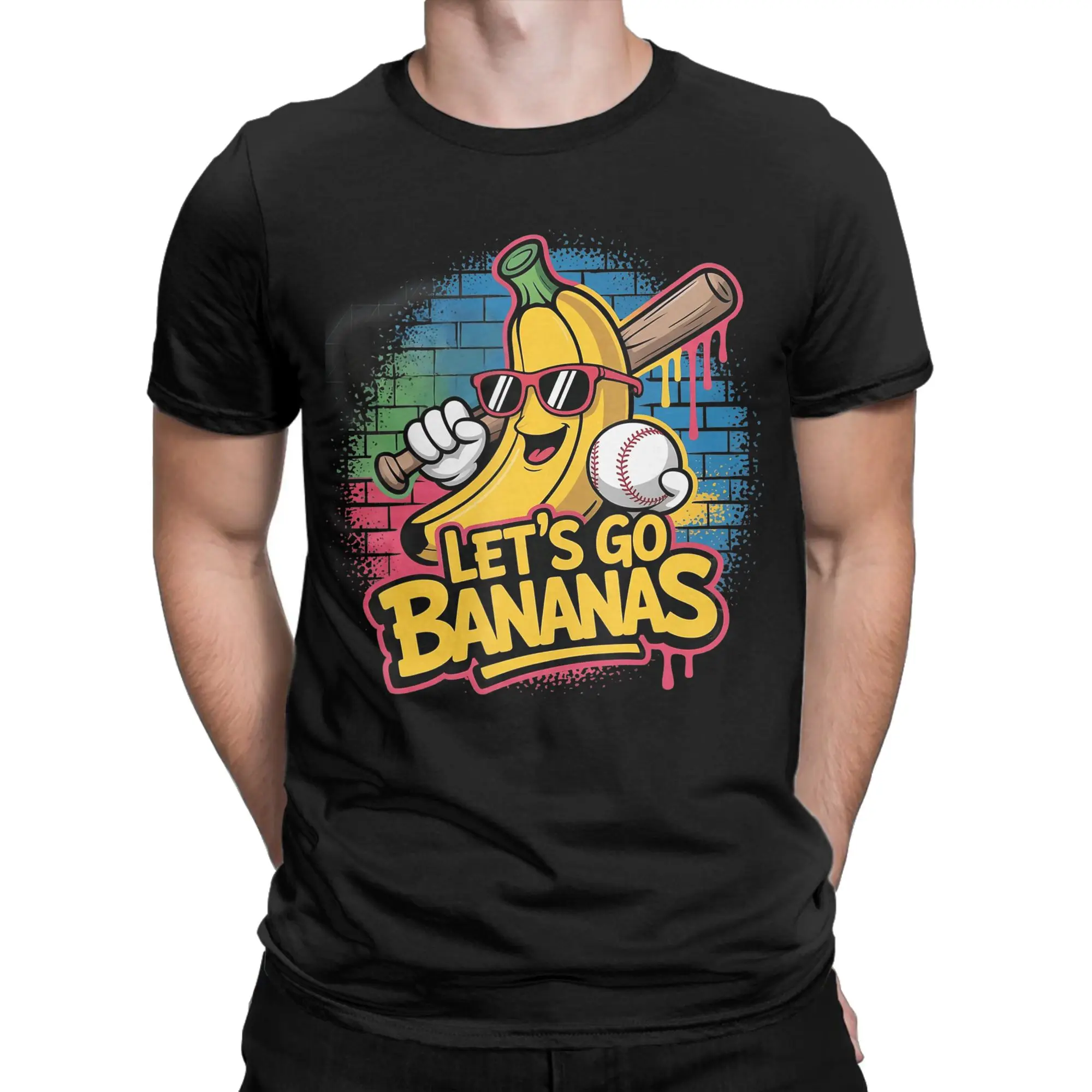 Vintage Funny Banana Let‘s Go Bananas Baseball T-Shirts Men O Neck Pure Cotton T Shirts  Short Sleeve Tee Shirt Summer Tops