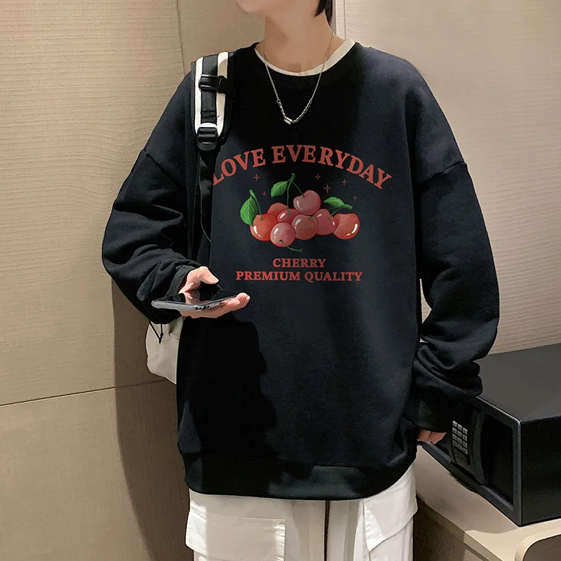 Cherry and Letters Printed Pullover Hoodies Women and Men Spring Autumn Streetwear Lazy Fashion Brand Swestshirts Jackets XXXXXL