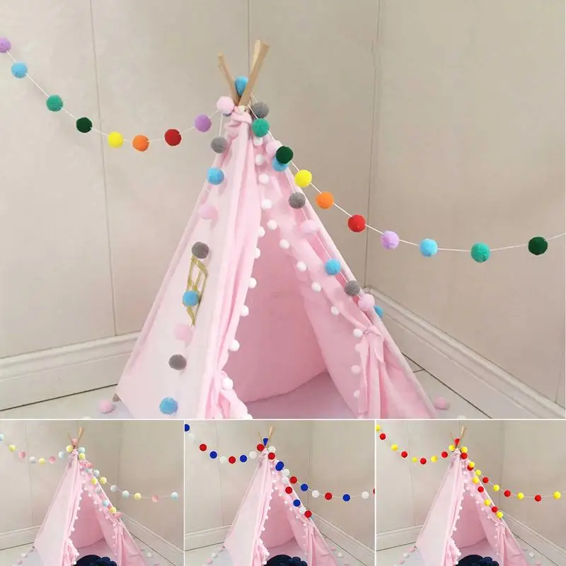 Felt Ball String Ornament Girls Room Decor Hair Ball Hanging Pendant For Nursery Decor Garland Pom Kids Tent Decoration