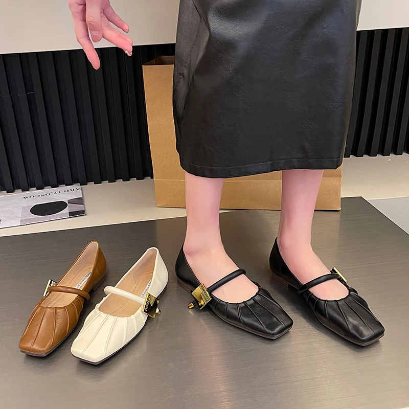 

Womens Soft Face Leather Mary Jane Flat Shoes Slip On Loafers Comfort Casual Daily Wear Plus Size Wide Fit Elegant Office Ladies