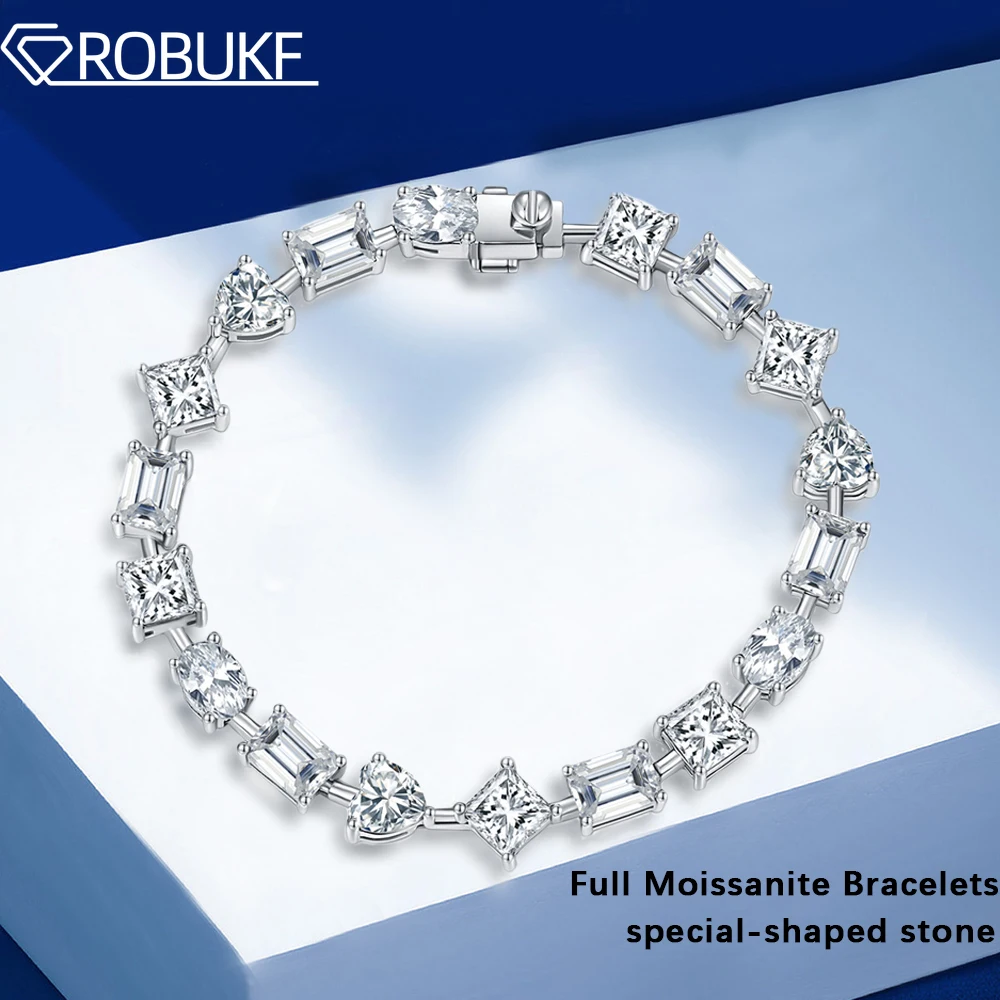 

17ct-19ct Irregular Full Moissanite Bracelets For Women Princess Heart Emerald Cut Diamond S925 Silver Bracelet Wedding Jewelry