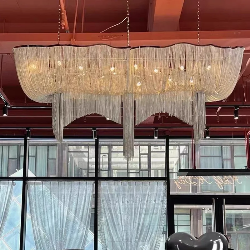 

American LED light luxury chain chandelier with tassel pendant Suitable for living room, hotel ceiling decoration, dimmable