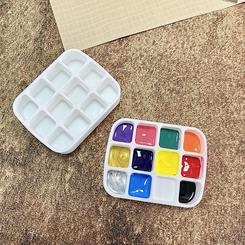 1Pc 12Grid Empty Mini Watercolor Box Portable Watercolor Palette Travel Painting Sketch Moisturizing Box Paint Box Art Supplies