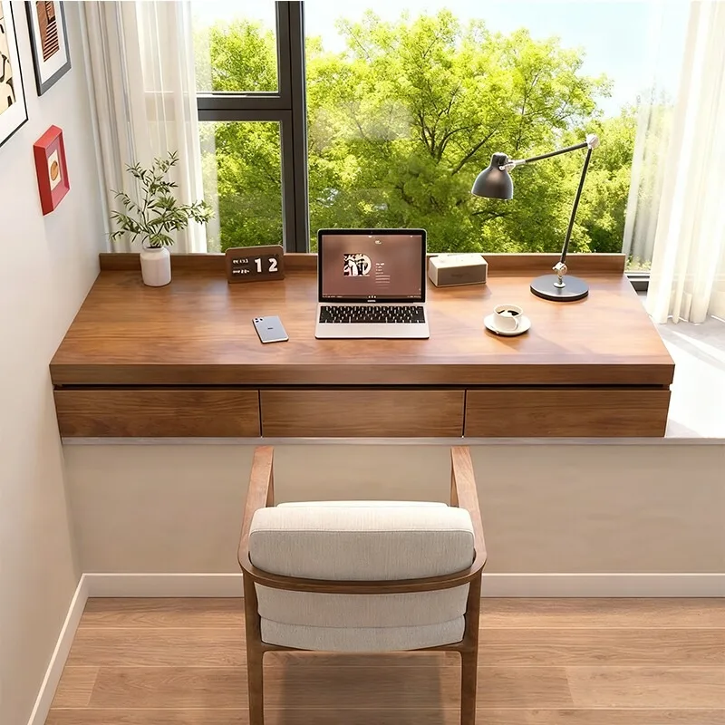 

Solid wood window sill bay window table retractable desktop with drawers custom desk bedroom study table computer