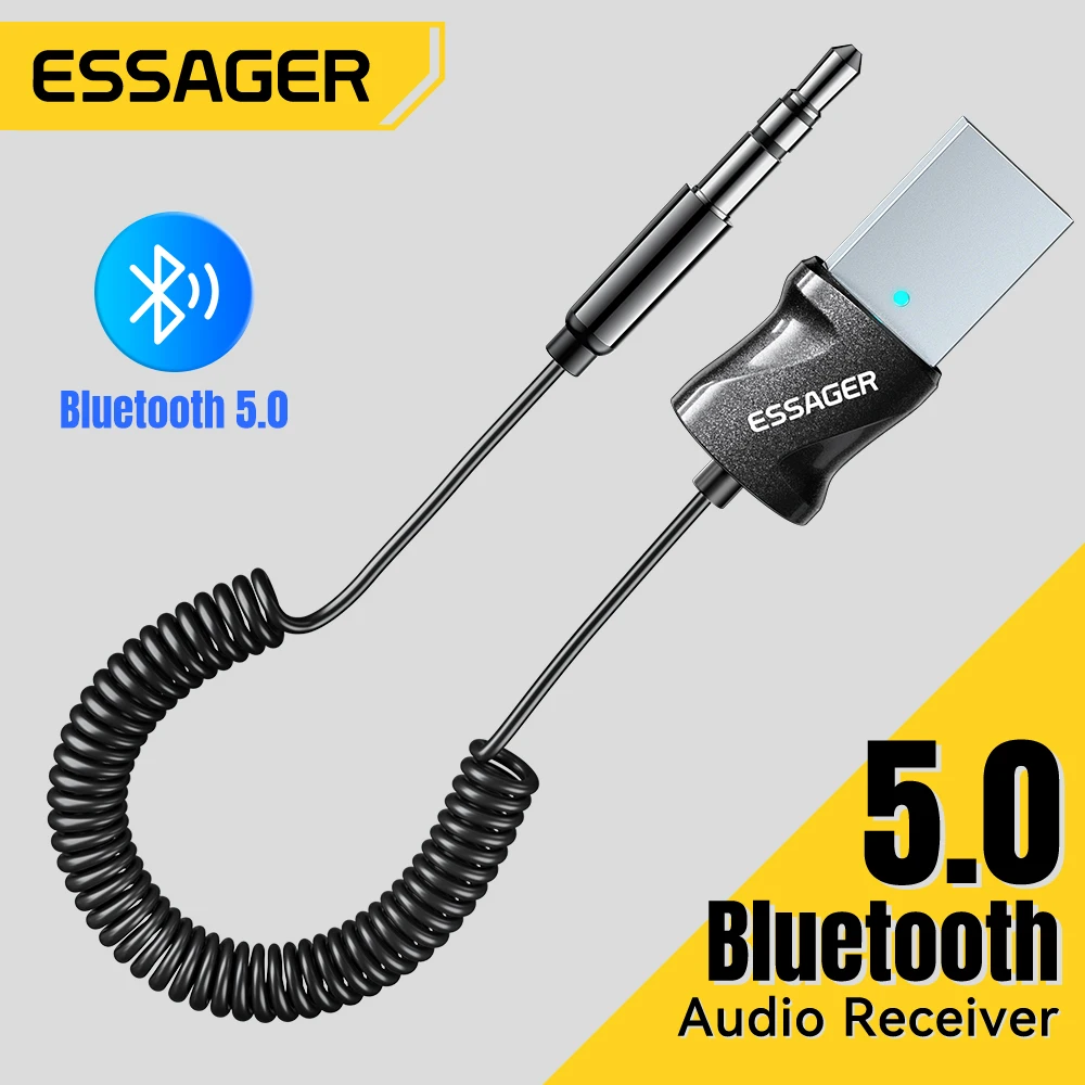 Essager Bluetooth 5.0 Audio Ontvangers Usb Naar 3.5Mm Jack Aux Audio Stereo Adapter Voor Auto Audio Speakers Stereo Ontvangers