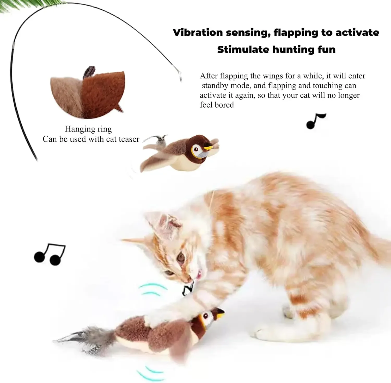 Hot Cat Interactive Toys Catnip Electric Pat Bird (with Catnip) Dog Cats Touch-Activated Squeaky Plush Toy Pet USB Rechargeable image 5