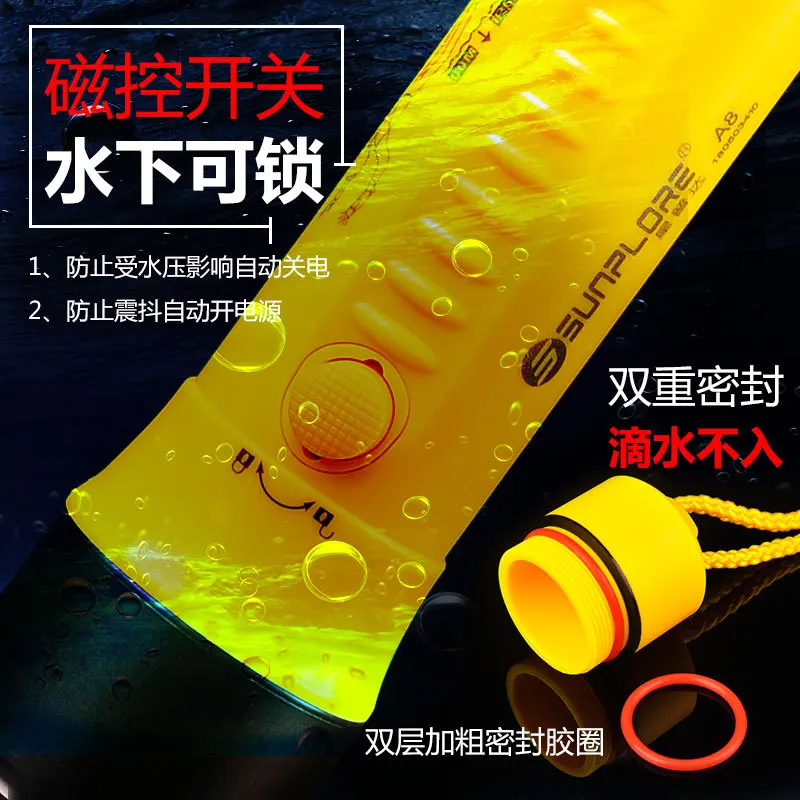 Diving Long-range Flashlight Waterproof Strong Light Night Fishing Light Underwater Disaster Relief Strong Light Lighting