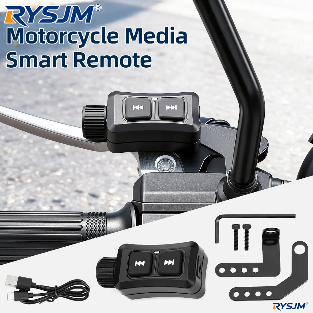 Motorcycle Media Smart Remote Wireless Button Bluetooth-Compatible Handlebar Media Switch With USB Cable & Bracket For Motorbike