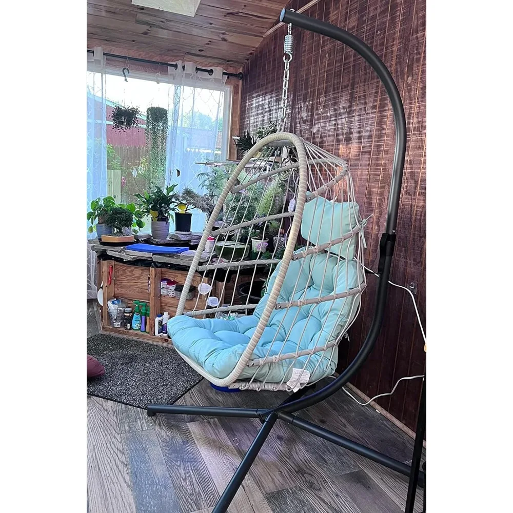 

Egg Swing Chair with Stand, Rattan Wicker Hanging Egg Chair for Indoor Outdoor Bedroom Patio Hanging Beach Chairs