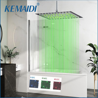 KEMAIDI LED Rainfall Shower Head High Pressure Square Stainless Steel Showerhead with Silicone Nozzle Ultra Thin Water Saving