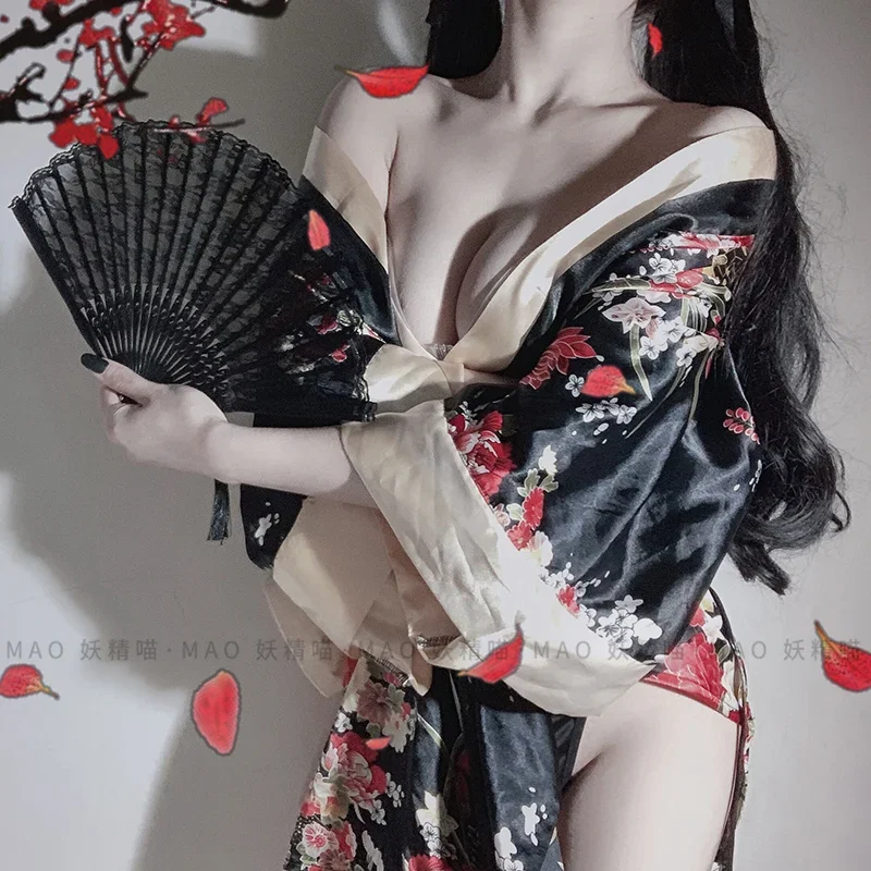 Ensemble kimono japonais pour femme, lingerie sexy, tenue cosplay, robe de style traditionnel, pyjama yukMi303, ceinture d'inj douce, 3 pièces