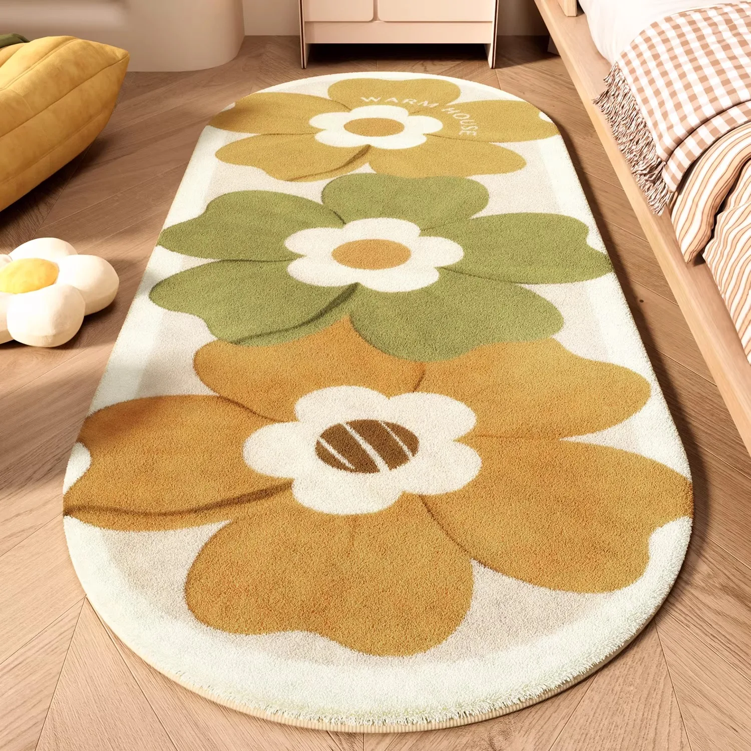 Bedroom Carpet Bedside Floor Mat Soft Comfortable Foot Mats Orange Floral Rug Sweet Japanese and Korean Style Home Decor Rugs