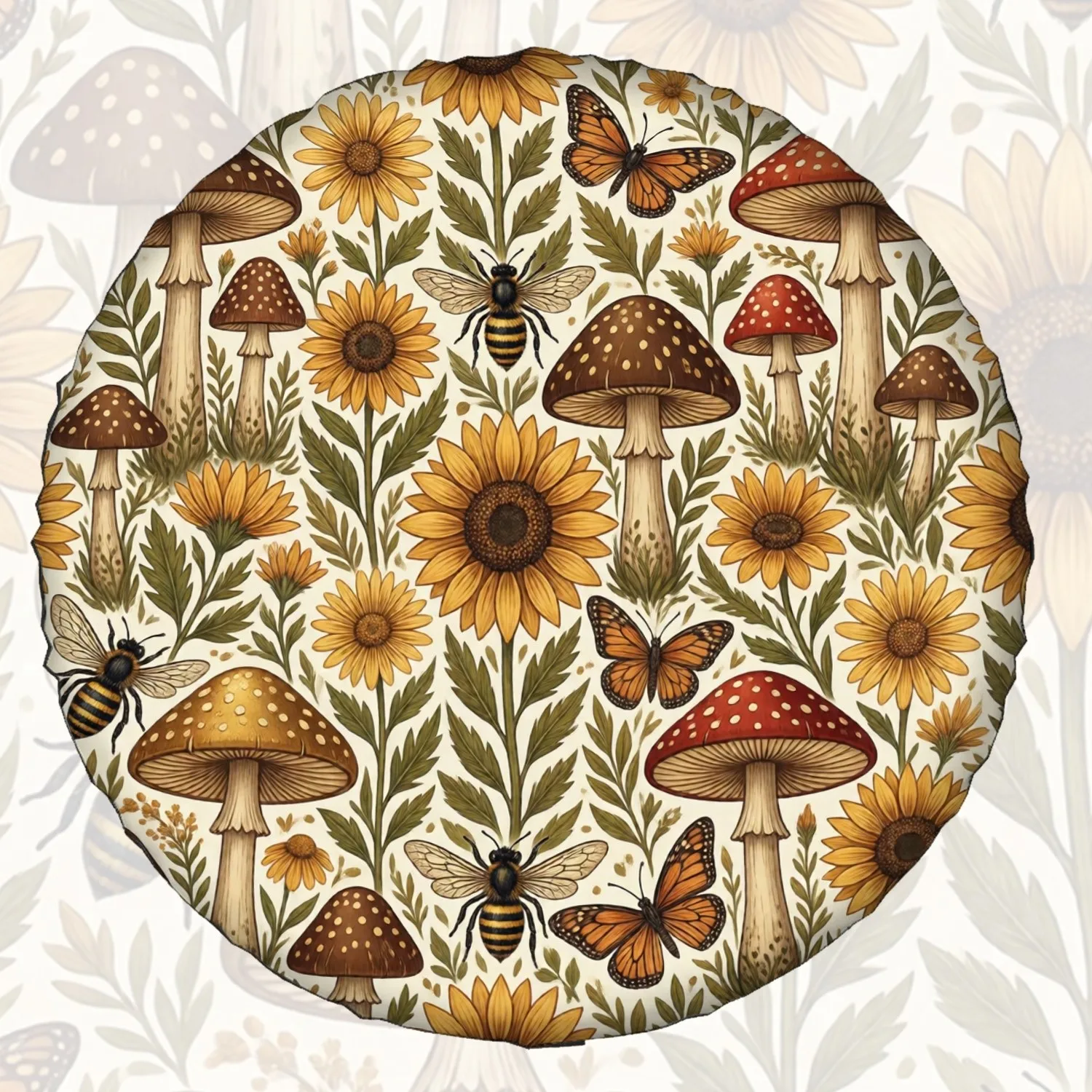 Botanical Mushroom and Sunflower Spare Tire Cover Durable Polyester Waterproof Wheel Protector for SUV Truck