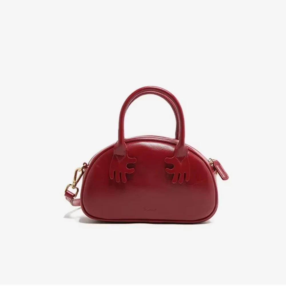 2025 Versatile Fashion Red Shoulder Bag for Women, Mini Cross Body Bag and Pillow Handbags Half-moon Shell-shaped Ladies Bags