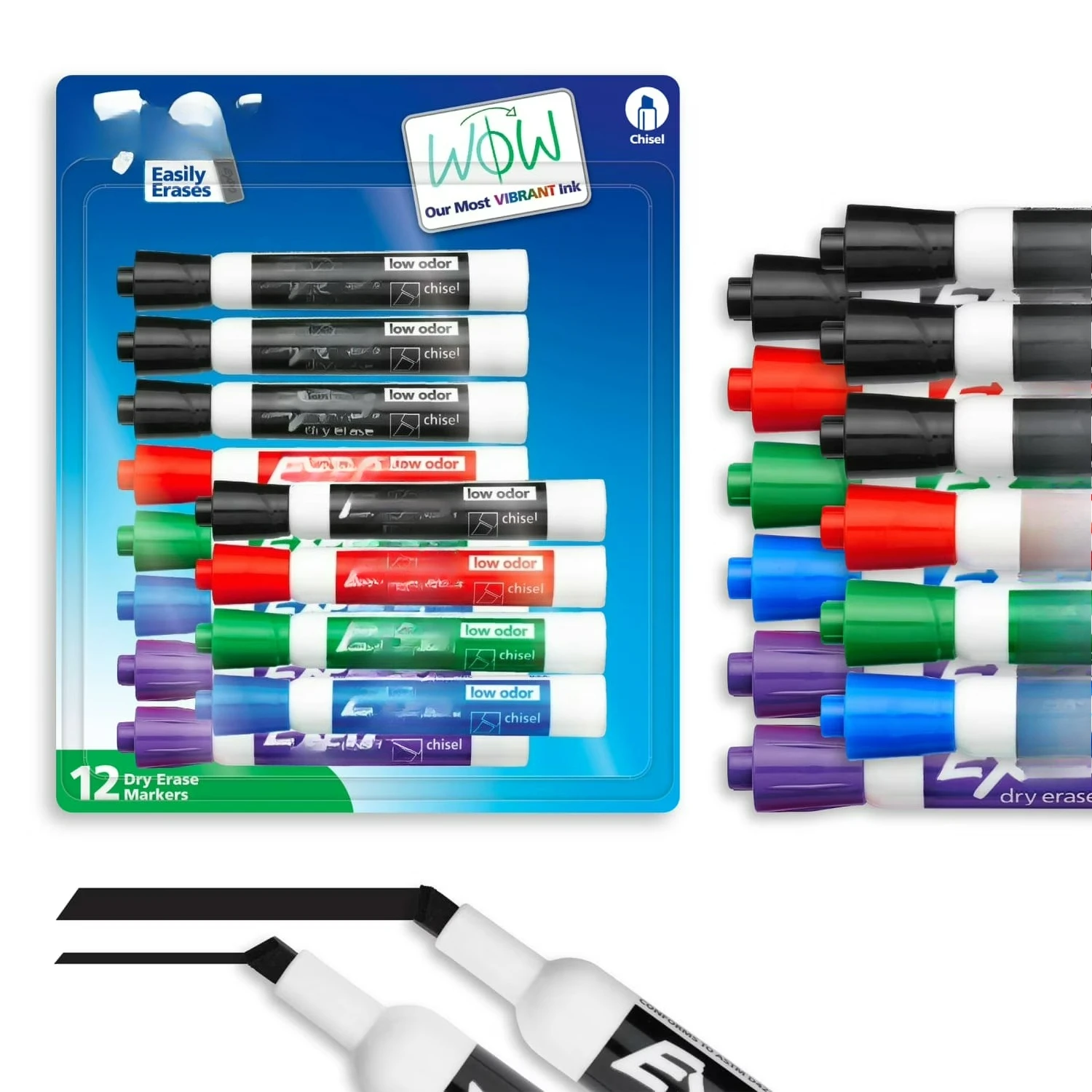 

Маркеры для сухого стирания, с заостренным наконечником, разные цвета, 12 штук