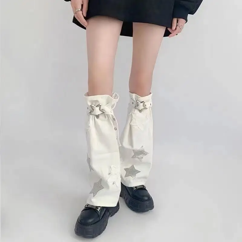 2000s Trend Star Graphic Leg Warmer Cutecore Gyaru Design Leg Sleeves Japanese Style Gaiters Emo Stockings Denim Knee Pile Socks